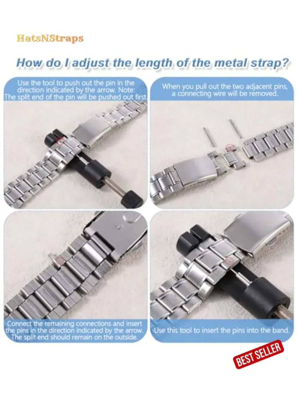 Watch Link Removal Kit - Pin Remover Tool for Sizing Watch Bands with Extra Pins